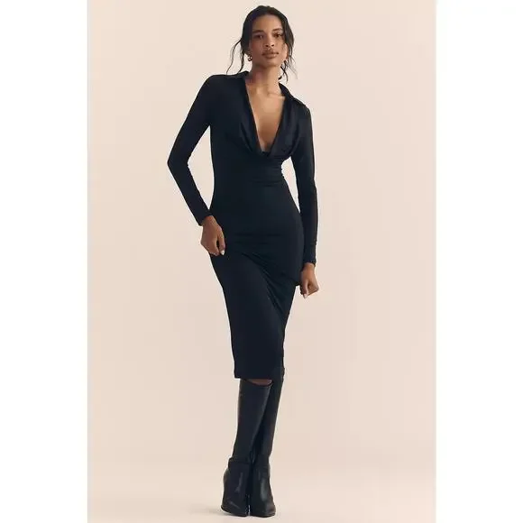 nwt ANTHROPOLOGIE BARDOT sz XL Lorel midi dress in black